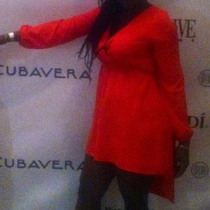 Bright Orange Red High-low dress